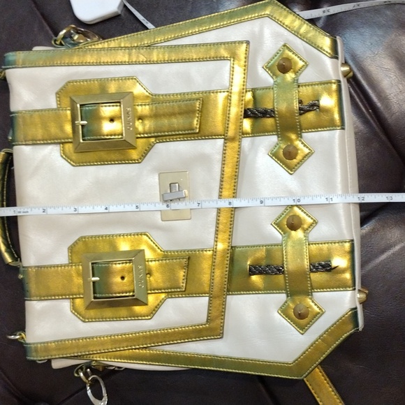 GUNAS Vegan Leather Cream and Iridescent Green Trim - Picture 14 of 16